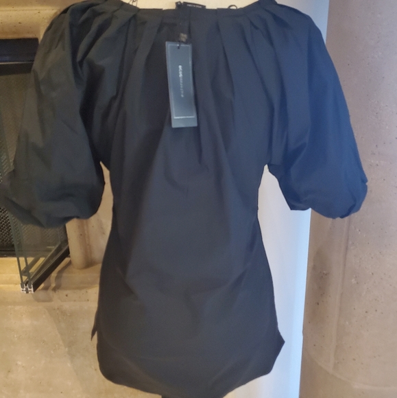 Puff Sleeve Blouse with Pleated Neck BCBGMAXAZRIA - Picture 3 of 4